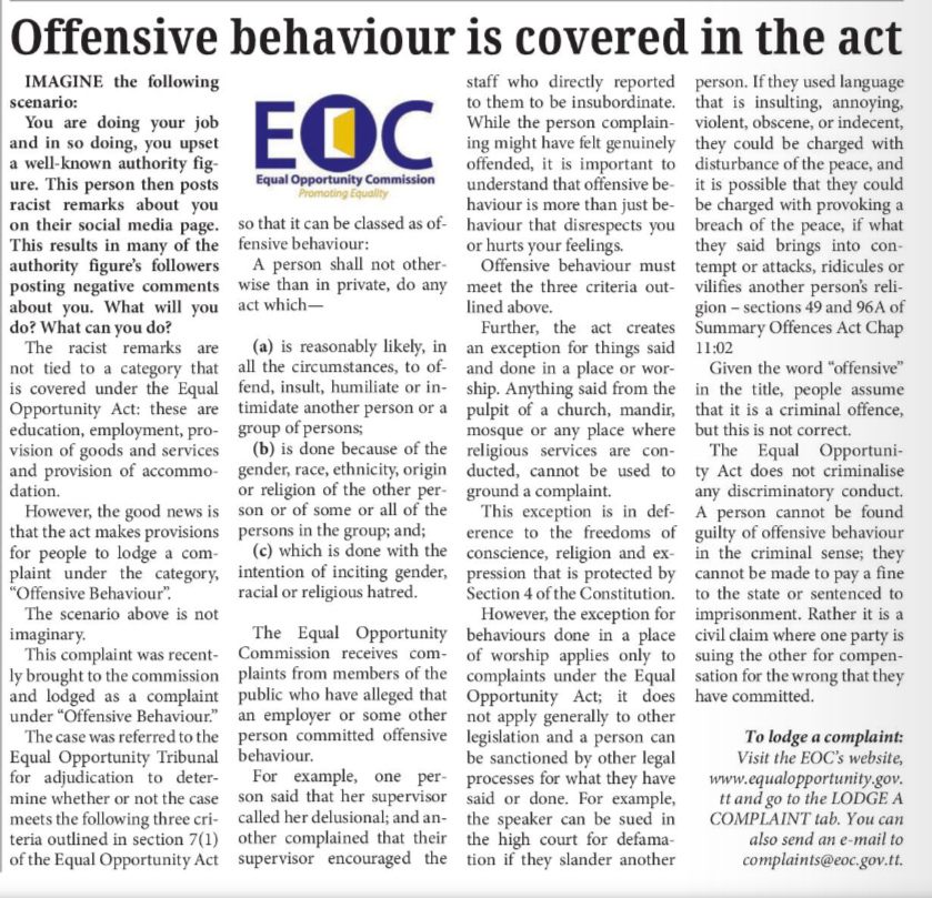 Offensive behaviour is covered in the act